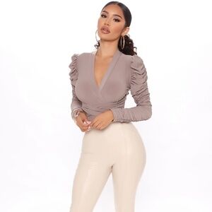 Fashion Nova Nights In The City Mocha Bodysuit - Size Large